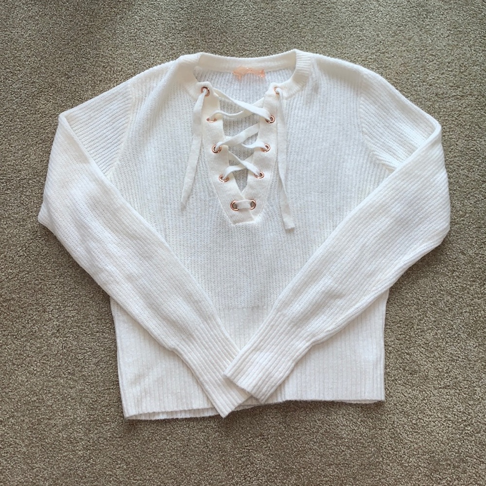 White crisscross sweater
